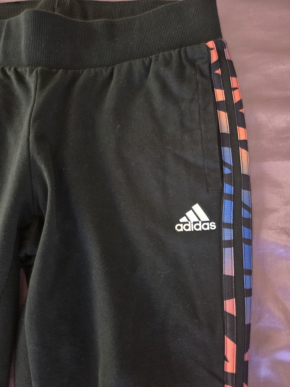 Adidas Women's Black Track Pants with Multicolor Side Stripes Size M - Picture 2 of 4